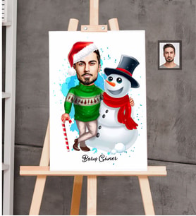 Kişiye Özel Yılbaşı Erkek Karikatürlü Kanvas Tablo 27x40 Model-13