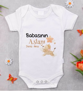 BK Kids İsimli Babasının Aslanı Tasarımlı Bebek Body Zıbın - Model 1