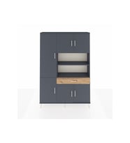 Arges Dolap 10 Raflı Tek Çekmeceli 6 Kapaklı 132x30x195 Antrasit-Antrasit/Çam