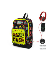 Coral High Kids Dört Bölmeli Siyah Fosforlu Sarı İlkokul Çantası USB Şarjlı Kulaklık Çıkışlı 23828