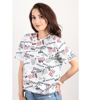 Kadın Baskılı Bisiklet Yaka Oversize T-shirt
