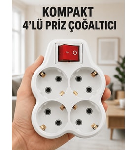Lexroo Kompakt 4’lü Priz Çoklayıcı Kablosuz Anahtarlı Ev Ofis Priz Çoğaltma Adaptörü