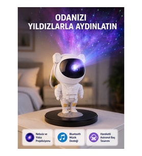 Mey İthalat® Astronot Projeksiyon Lambası Bluetooth Müzikli ve Uzaktan Kumandalı