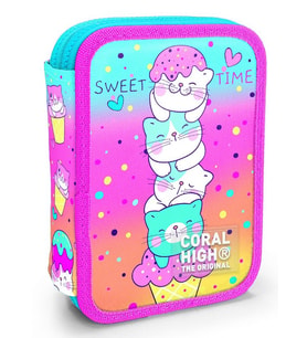Coral High İki Katlı Organizer Kalemlik - Yeşil Pembe Dondurma ve Kediler, Kız Çocuk, Yeşil Pembe Dondurma ve Kediler (Çok Renkli)