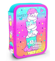 Coral High İki Katlı Organizer Kalemlik - Yeşil Pembe Dondurma ve Kediler, Kız Çocuk, Yeşil Pembe Dondurma ve Kediler (Çok Renkli)