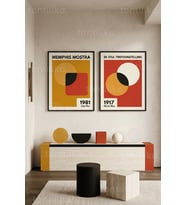 Retro Geometrik 2'li Ahşap Çerçeveli Tablo Seti