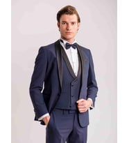 Lacivert Erkek Slim Fit Düz Şal Yaka Smokin Takım - 35711