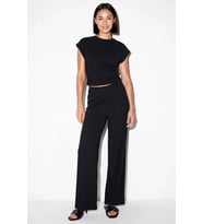 Kadın Crop Üst Geniş Paça Pantolonlu Takım Bisiklet Yaka Kolsuz Likralı Rahat Kesim Günlük Modern