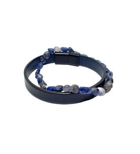 JTSS26BLK1704 HAKİKİ DERİ ALAŞIMLI METAL KİLİT LAPİS LAZULİ VE HEMATİT DOĞALTAŞ KUTULU GARANTİLİ JANTİ KOMBİN BİLEKLİK