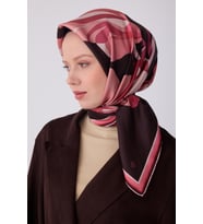 Çiçek Desen İpek Twill Eşarp   - 2026 İlkbahar-Yaz (T)   4303 (Kahverengi)