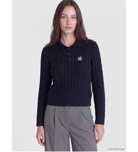 LCW Modest Lacivert Polo Yaka Desenli Kadın Triko Kazak