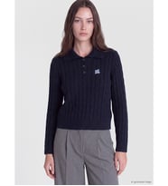 LCW Modest Lacivert Polo Yaka Desenli Kadın Triko Kazak
