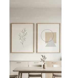 Minimal Botanik & Geometrik Formlar 2’li Ahşap Çerçeveli Tablo Seti