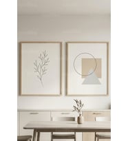 Minimal Botanik & Geometrik Formlar 2’li Ahşap Çerçeveli Tablo Seti