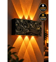 Siyah Gold Barok Desenli 12W 2200K Amber Işıklı 3 Gözlü Yukarı Aşağı Dekoratif Duvar Apliği 16 cm