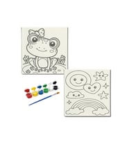 Okul Etkinliği-2'li Tuval Boyama Seti. 20x20 Cm Uv Baskı 6 Akrilik Boya 1 Fırça-model-282