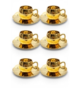 6 Kişilik Porselen Kahve Fincan Takımı Gold tr3129