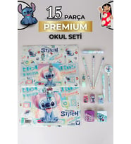 LİSANSLI STITCH 15 PARÇA FULL KIRTASİYE SETİ ÇITÇIT DOSYA,3 ADET SİLGİLİ KURŞUN KALEM , ROKET SİLGİ VE ÇİFT BIÇAKLI KALEMTRAŞ KIRTASİYE SETİ