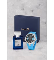 Polo Air Kauçuk Kordon Erkek Kol Saati Ve Parfüm Hediyelik Kutusunda Set Gümüş Mavi Siyah Renk ST-5001E2 (Beyaz-Mavi)