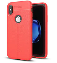 Uyumlu Model Apple iPhone X Kılıf Deri Tarzı Niss Silikon Case (Kırmızı)