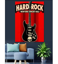 "Hard Rock" Gitar Posteri Dekoratif Kanvas - Mdf Ahşap Tablo