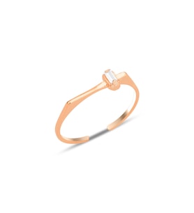 Gümüş rose zirkon baget tek taşlı alttan ayarlanabilir yüzük SGTL12237ROSE
