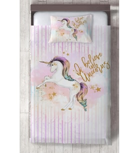 MEKTA HOME BEBEK VE ÇOCUK ODASI Yıldızlı Unicorn Desenli Yatak Örtüsü