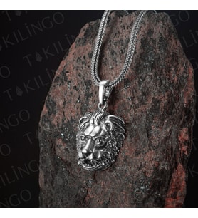 925 Ayar Gümüş Küçük Boy 3d Aslan Motifli Beyaz Erkek Kolye