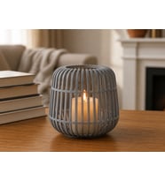 3D Baskı Modern Kafes Tasarımlı Dekoratif Mumluk - Tealight Mumluk, Masaüstü Ev ve Ofis Dekoru-Gri