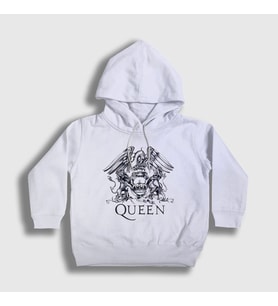 Presmono Unisex Çocuk Beyaz Gray Logo Queen Kapüşonlu Sweatshirt 101917tt