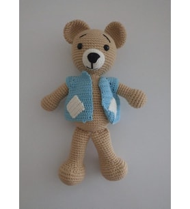 Yelekli Ayıcık Amigurumi Organik Oyuncak