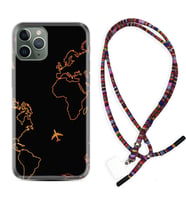 Apple iPhone 11 12 13 14 Pro Max Kılıf Boyun Asklı Rasta Silikon Harita ve Uçak 1777