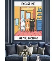 "Are You Pooping?" Komik Kedi Tablosu Dekoratif Kanvas - Mdf Ahşap Tablo