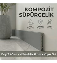 Espumo Kompozit Süpürgelik 8 cm Koyu Gri  Suya Dayanıklı Parke Duvar Süpürgelik 2,40 m ESP203