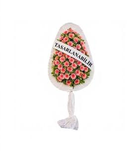 Tek Katlı Pembe Gerbera Çiçekli Çelenk