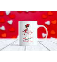 Kişiye Özel İsimli "I Love You" Yazılı Siyah Kırmızı Balonlu Çift Kupa Bardak (Beyaz)