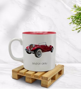 BK Gift Kişiye Özel Retro Otomobil Tasarımlı İçi Kırmızı Renkli Kupa Bardak Model 4