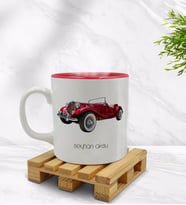 BK Gift Kişiye Özel Retro Otomobil Tasarımlı İçi Kırmızı Renkli Kupa Bardak Model 4