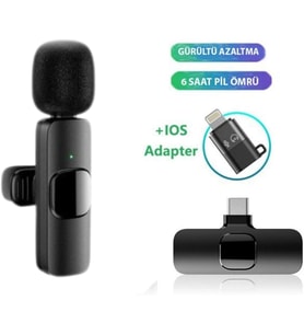 K9-D Type C Lightning Wireless (Kablosuz Mikrofon) Dönüştürücülü Tak Çalıştır Android Telefon Tablet Ipad Tekli Yaka Mikrofonu K9-D
