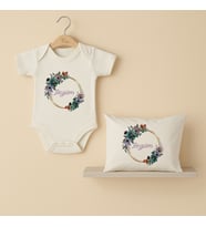 Pia Baby Premium %100 Pamuk İsme Özel Organik Baskılı Çıtçıtlı Bebek Body Ve Yastık Kılıfı 5012-19 (Ekru)