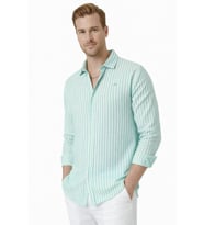 DeepSEA Yeşil Slim Fit Çizgili %100 Pamuk Erkek Gömlek – Nefes Alan Şık Günlük Gömlek 2602626