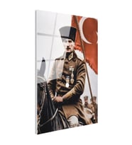 Tamperli Gerçek Cam Tablo Atatürk At Üzerinde Askeri Üniforma Atatürk Tablosu Duvar Dekoru
