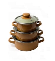 Lüks Emaye 6 Parça Mini Tencere Seti 12/14/16 Cm Kahverengi 4645-C