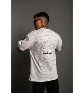 Erkek Bisiklet Yakalı Sırt Baskılı Oversize T-Shirt - Beyaz