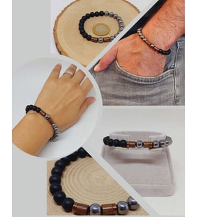 Terahertz & Oniks Taşı 8mm Unisex Tasarım Bileklik Hawaii Model (3892)