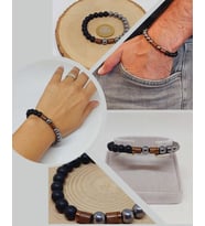 Terahertz & Oniks Taşı 8mm Unisex Tasarım Bileklik Hawaii Model (3892)