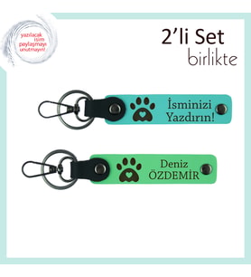 Çocuğunuzun İlk Evcil Hayvanı İçin Hatıra, Kalpli Pati Motifli Anahtarlık Takımı, Turkuaz-F Yeşil