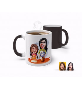 BK Gift Kişiye Özel Anneler Günü Temalı Anne Kız Karikatürlü Sihirli Kupa Bardak-2 (Beyaz)