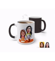 BK Gift Kişiye Özel Anneler Günü Temalı Anne Kız Karikatürlü Sihirli Kupa Bardak-2 (Beyaz)