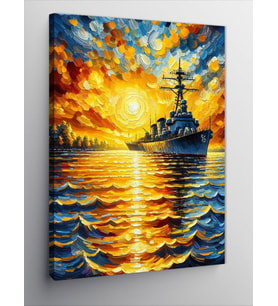 Kanvas Tablo Deniz Ve Savaş Gemisi Pastel Renkler